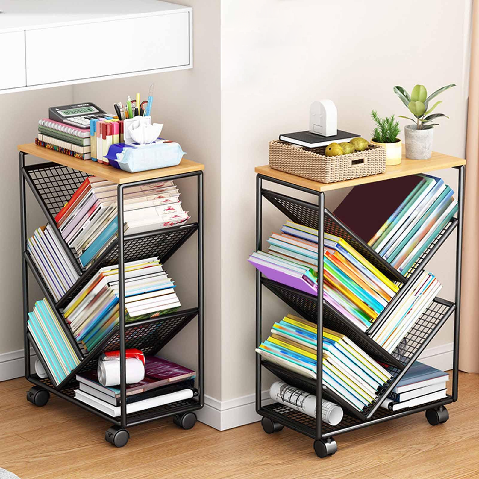 Book Cart Rolling - Rolling Bookcase with Wheels Mobile Bookshelf