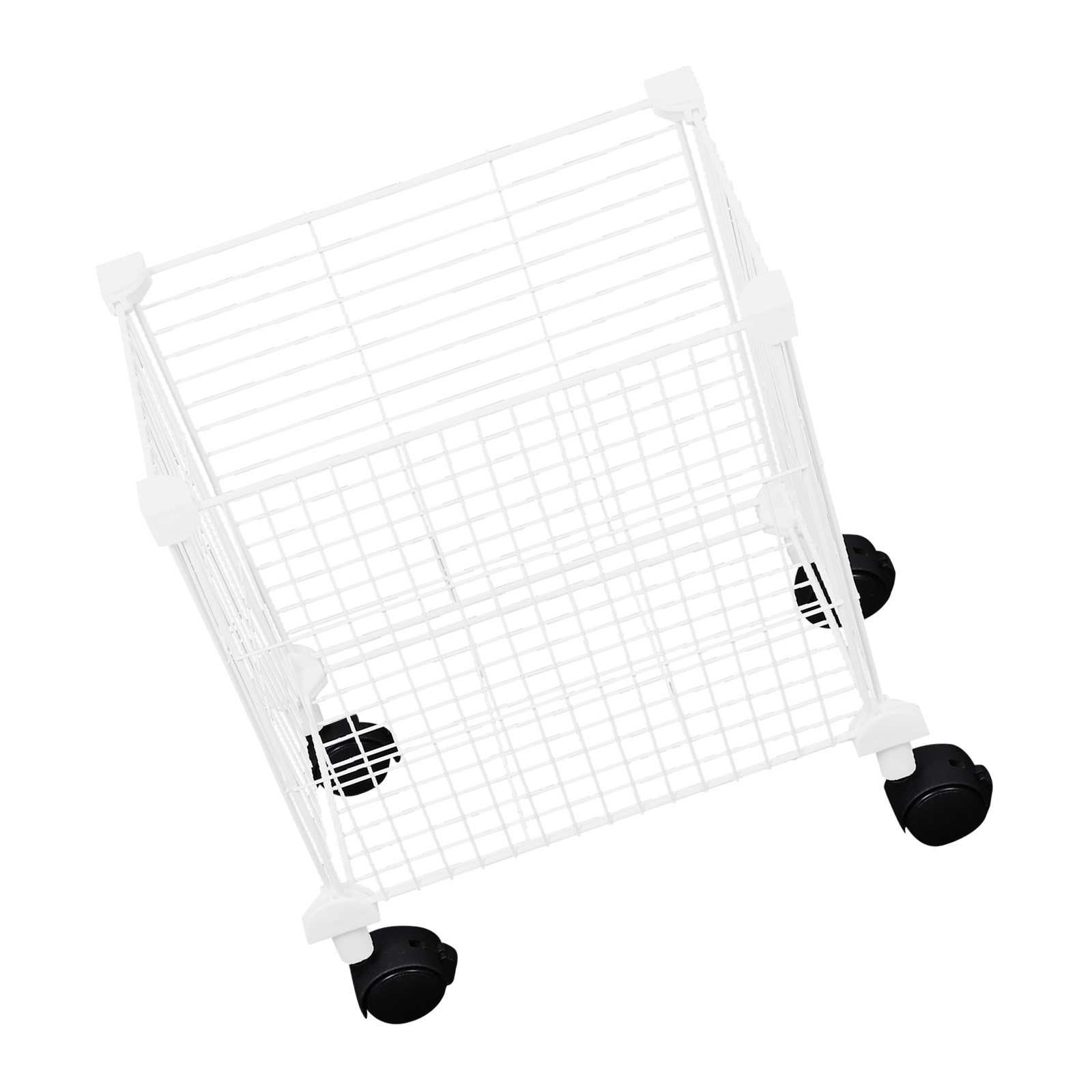 Book Cart Rolling - White Metal Wire Rolling Storage Basket