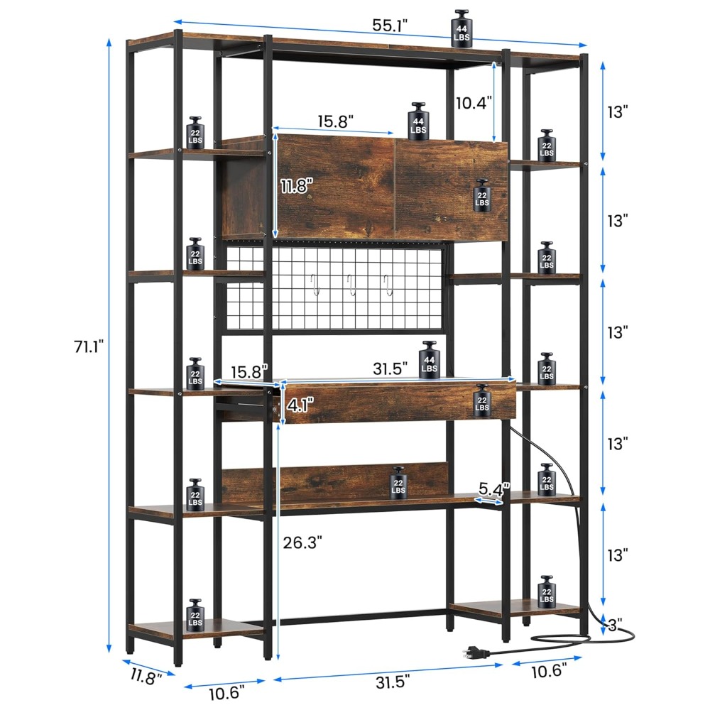 5 Tiers Rustic Bookshelf with  - Office Furniture Outlet review and price