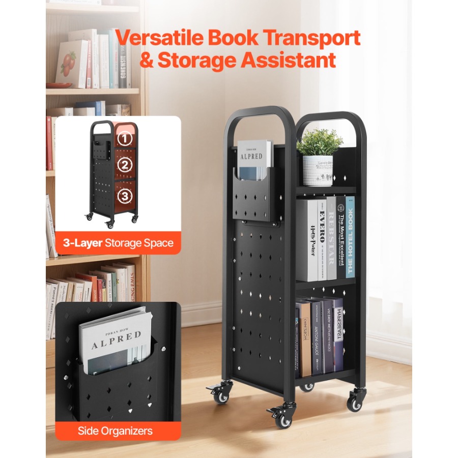 Rolling Library Book Cart 3‑Ti - Book Cart Rolling review and price