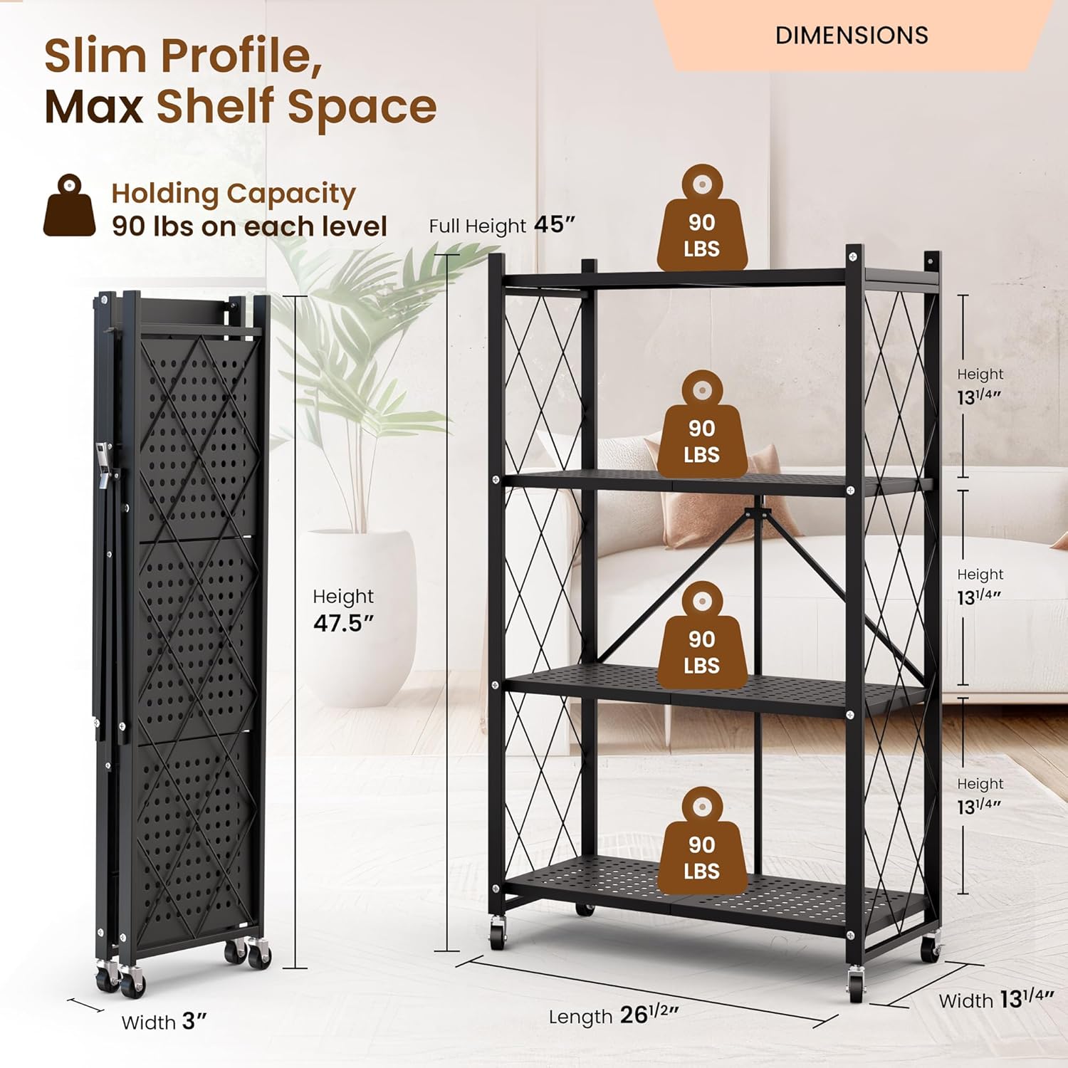 4-Tier Foldable Storage Shelf  - Book Cart Rolling review and price