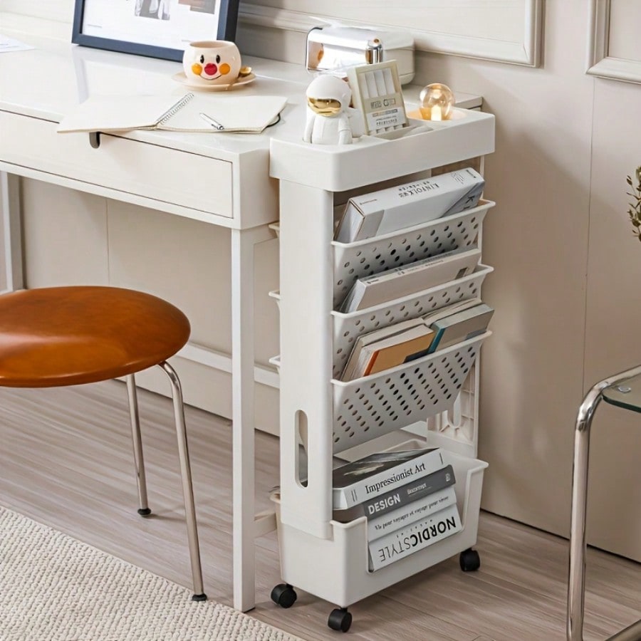 5-Tier Movable Bookshelf, Tabl - Book Cart Rolling review and price