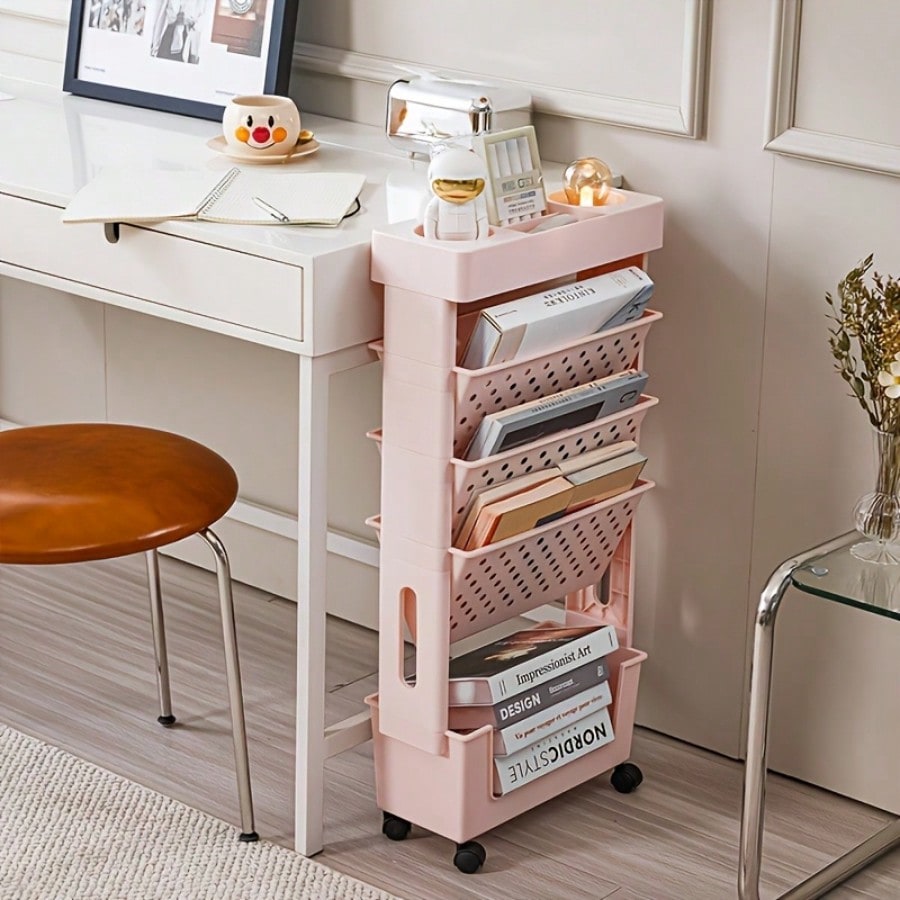 5-Tier Movable Bookshelf, Tabl - Book Cart Rolling review and price