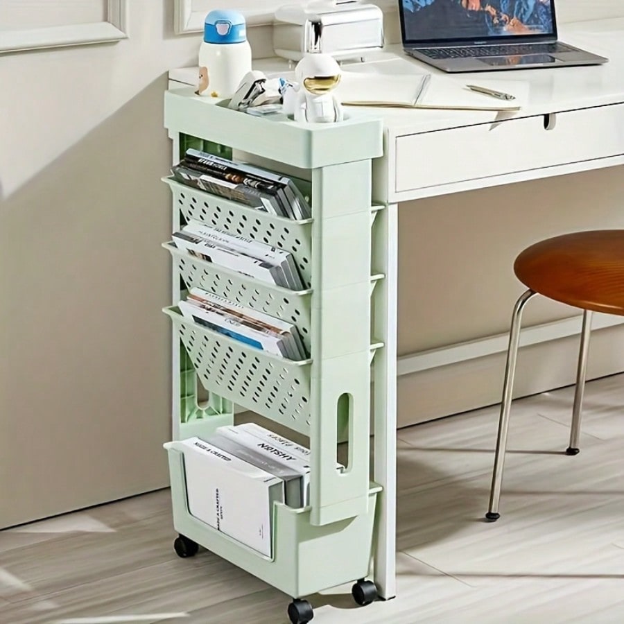 5-Tier Movable Bookshelf, Tabl - Book Cart Rolling review and price